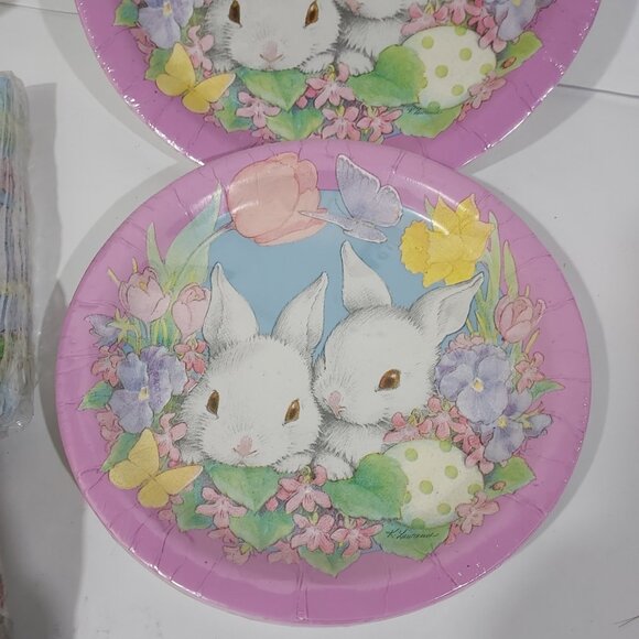 American Greetings Paper Goods Plates Napkins Cups WhiteBunny Easter Lot Vintage - Picture 5 of 6